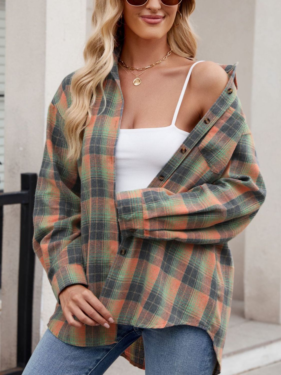 Camisa de manga larga con cuello a cuadros