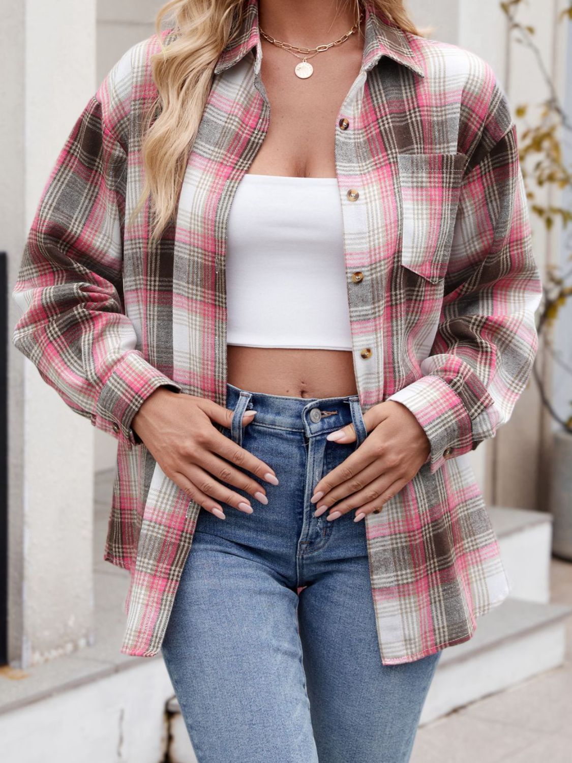 Camisa de manga larga con cuello a cuadros