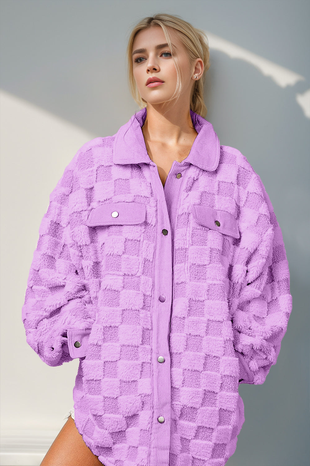 Chaqueta a cuadros afelpada con botones de Double Take