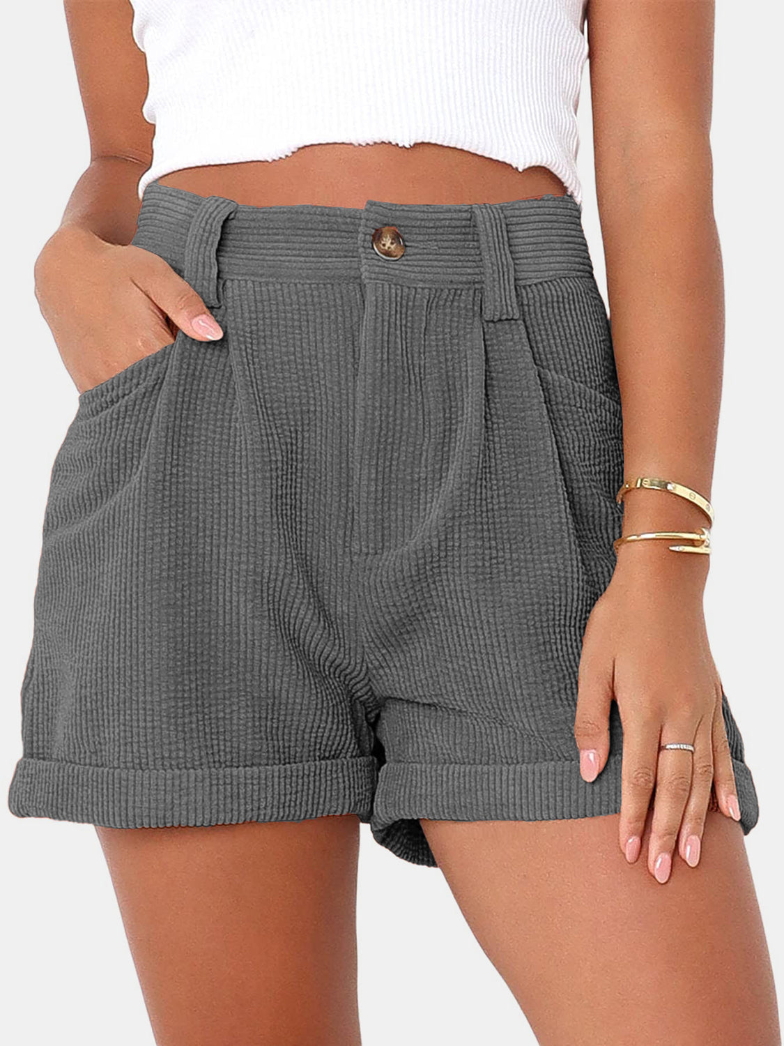 Pantalones cortos de cintura alta y talla grande con bolsillos
