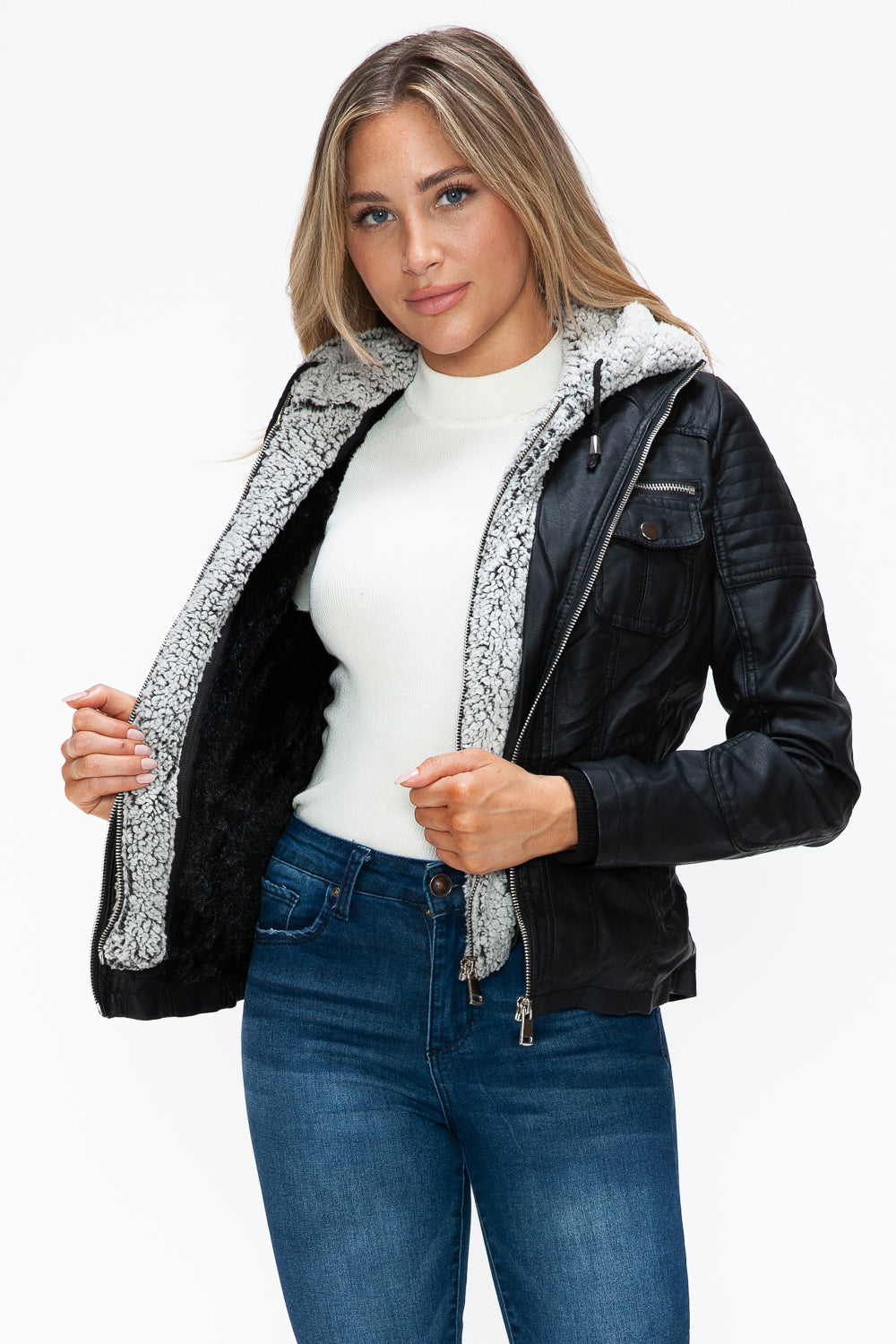 Chaqueta con múltiples bolsillos y capucha afelpada con capas sintéticas extraíbles de YMI