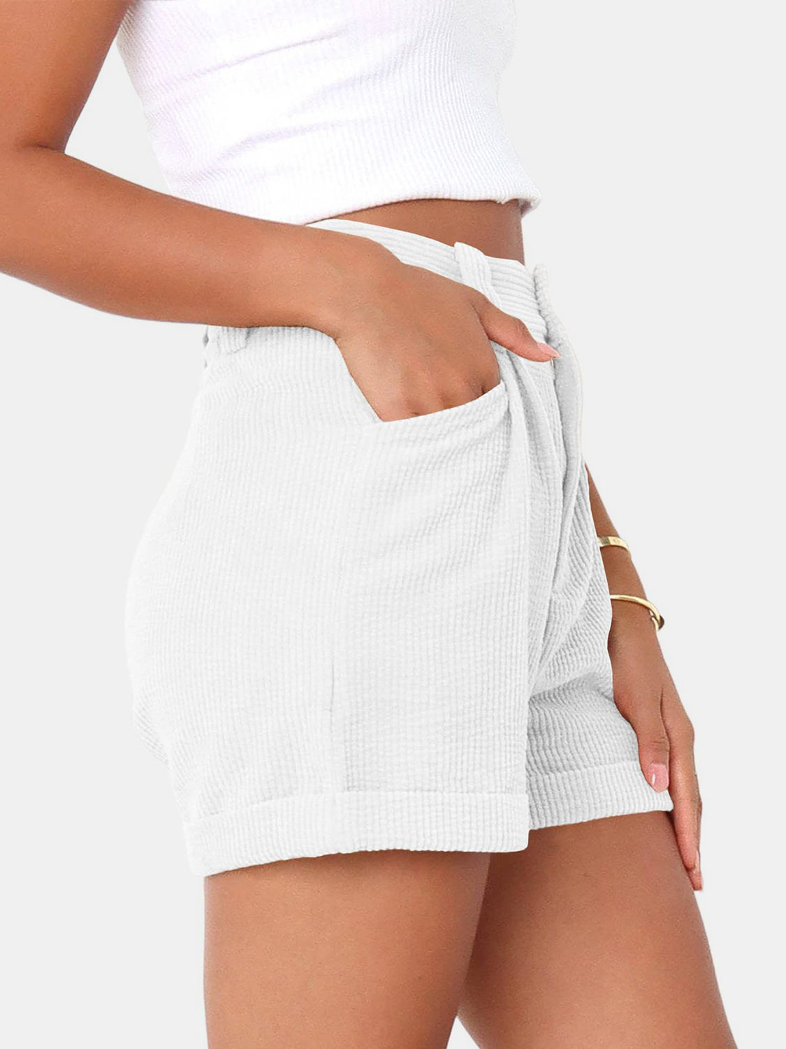 Pantalones cortos de cintura alta y talla grande con bolsillos