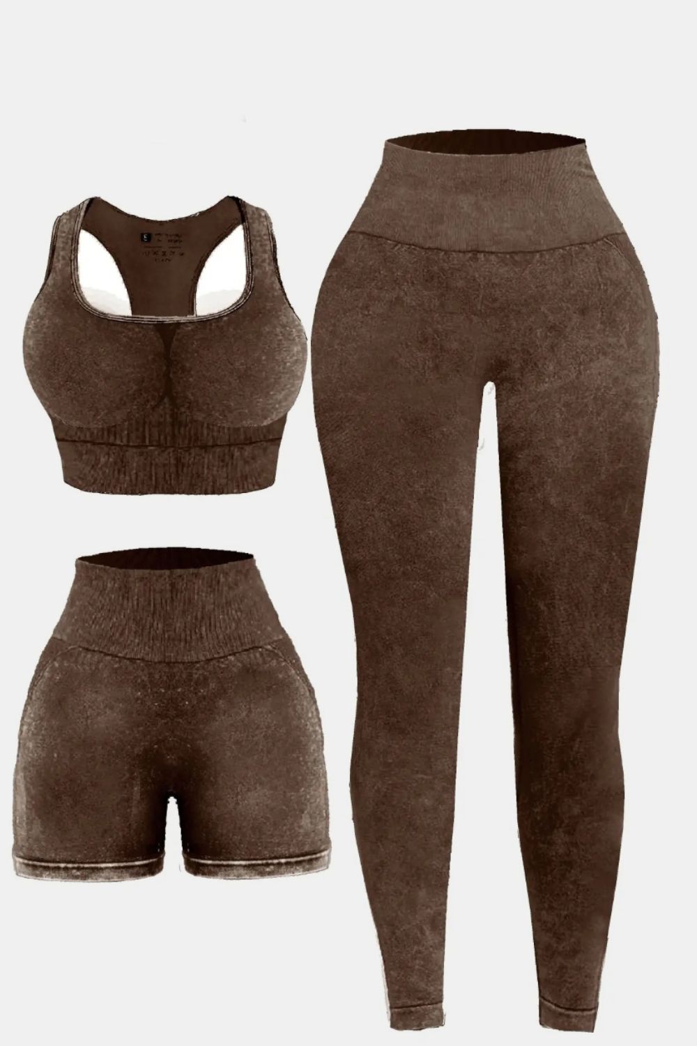 3-Piece Washed Square Neck Wide Strap Active Set – Stylish & Comfortable