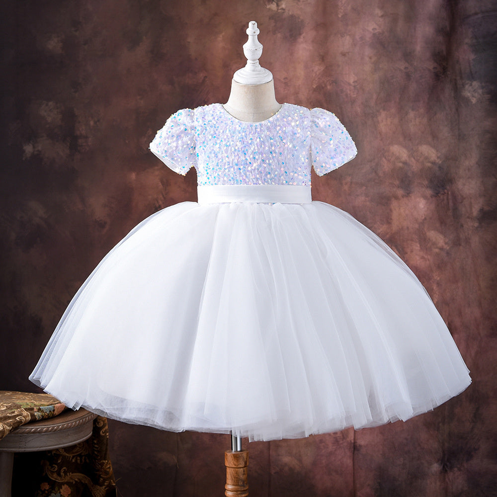 Vestido infantil de gasa hinchada con lentejuelas y disfraz de piano