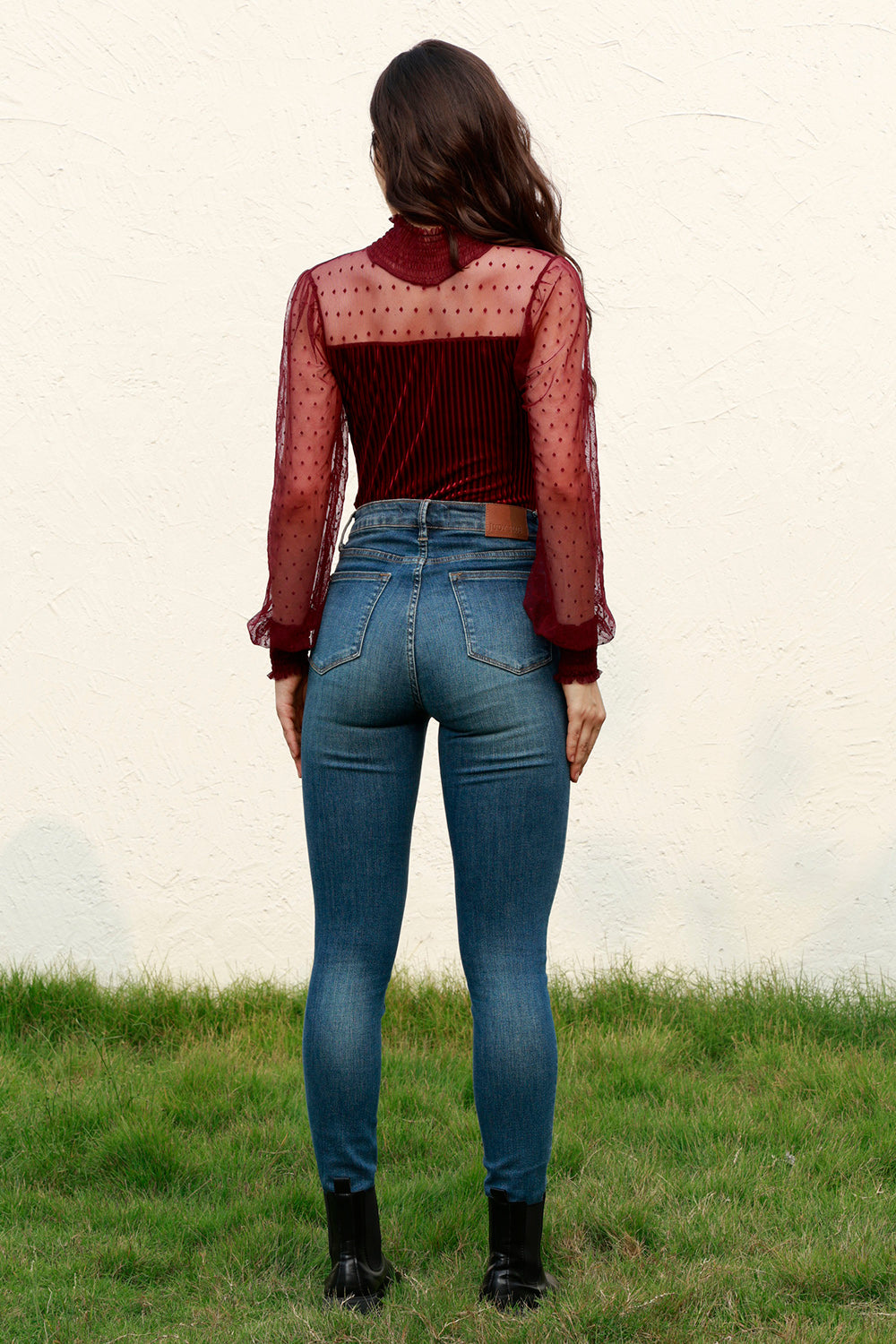 Body de manga larga con cuello alto fruncido