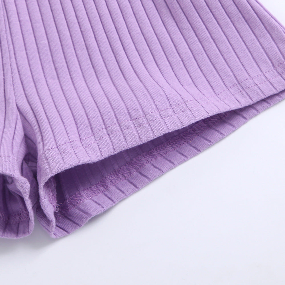 Ropa para niños Mono de manga abullonada transparente con cuello cuadrado y cinturón para niñas