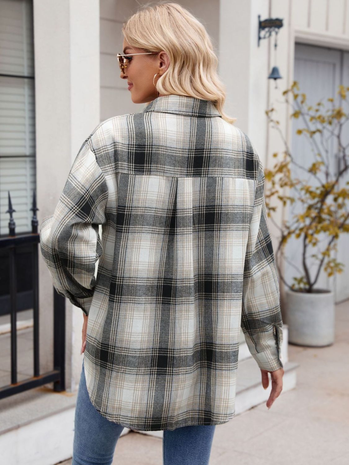 Camisa de manga larga con cuello a cuadros