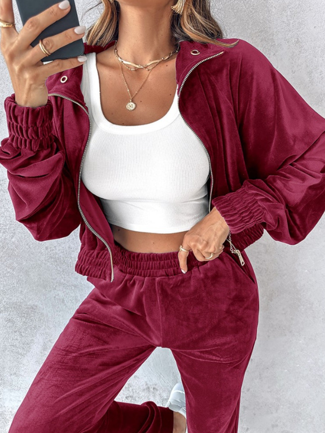 Zip-Up Cropped Top & Joggers Set | Trendy & Comfortable Lounge Wear