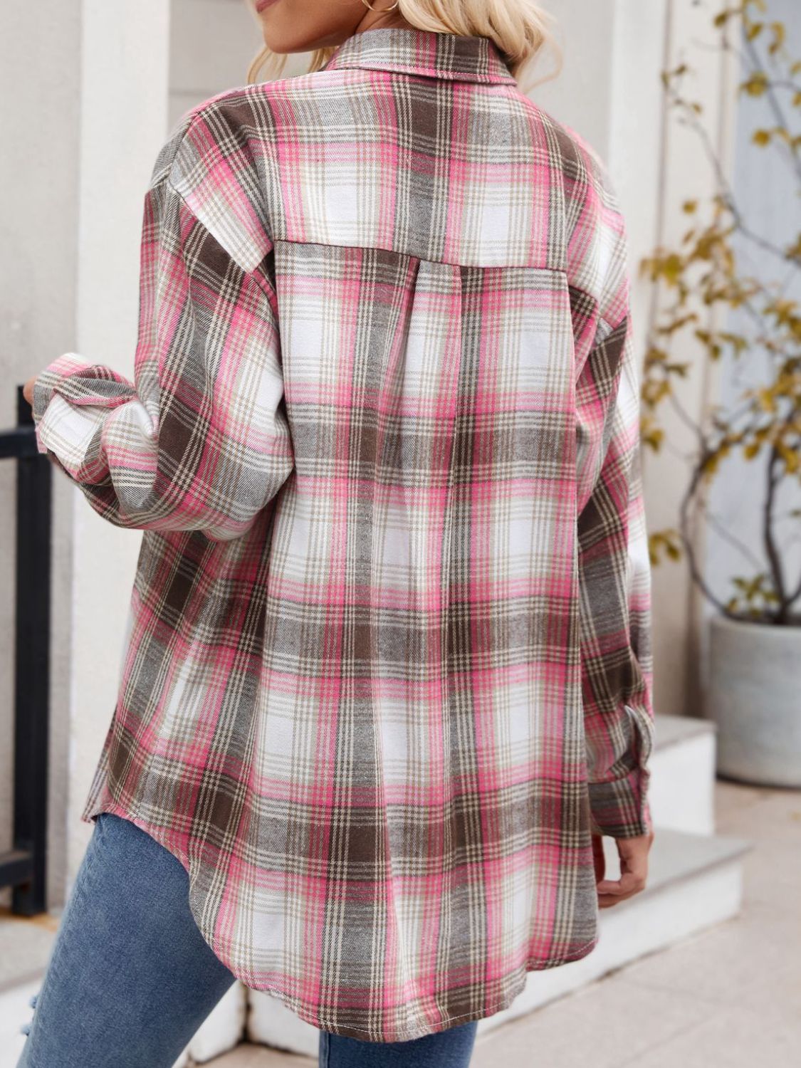Camisa de manga larga con cuello a cuadros