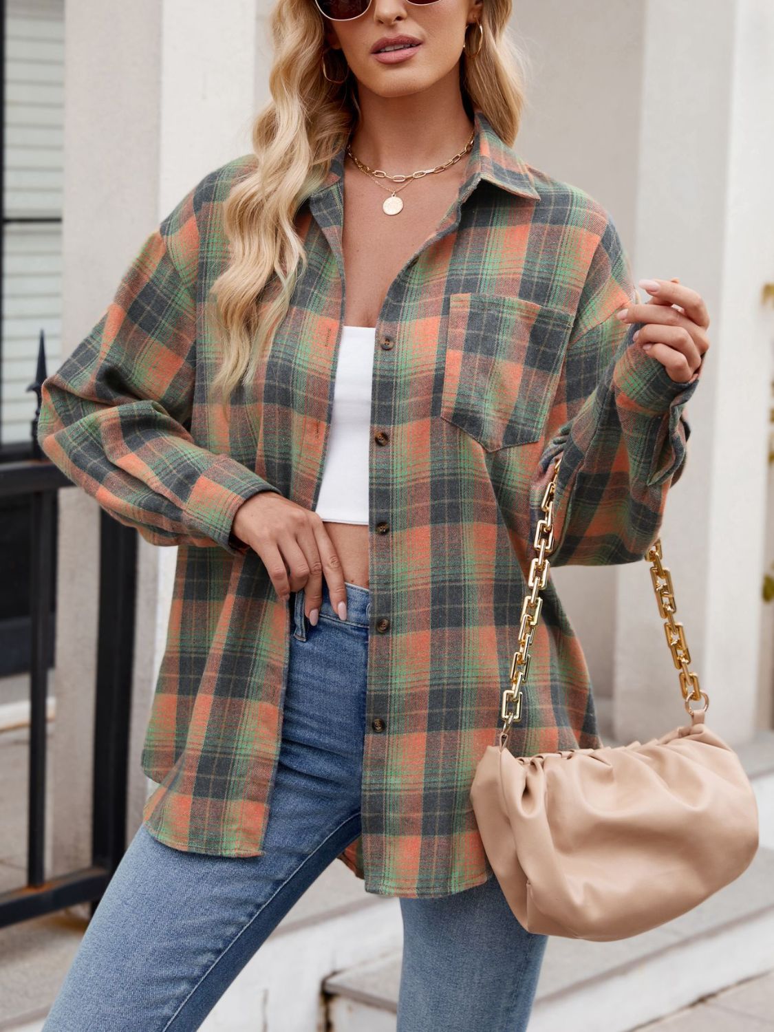Camisa de manga larga con cuello a cuadros