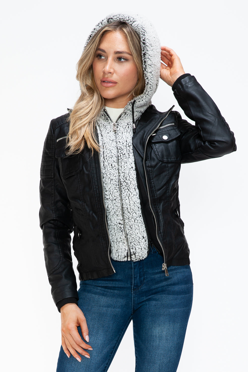 Chaqueta con múltiples bolsillos y capucha afelpada con capas sintéticas extraíbles de YMI
