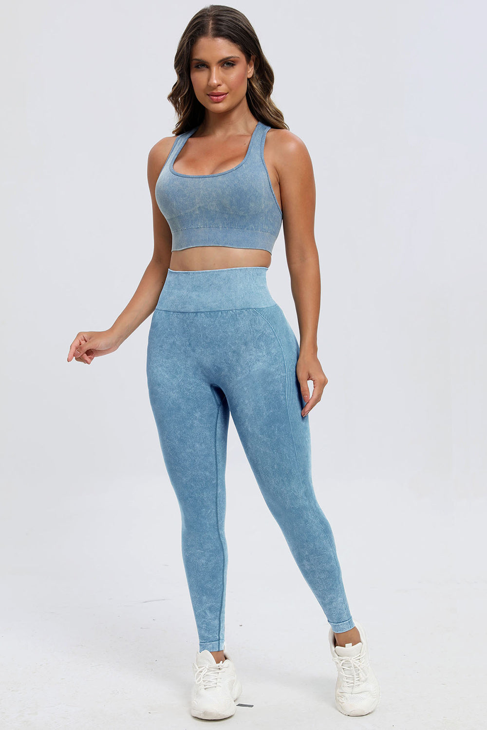3-Piece Washed Square Neck Wide Strap Active Set – Stylish & Comfortable