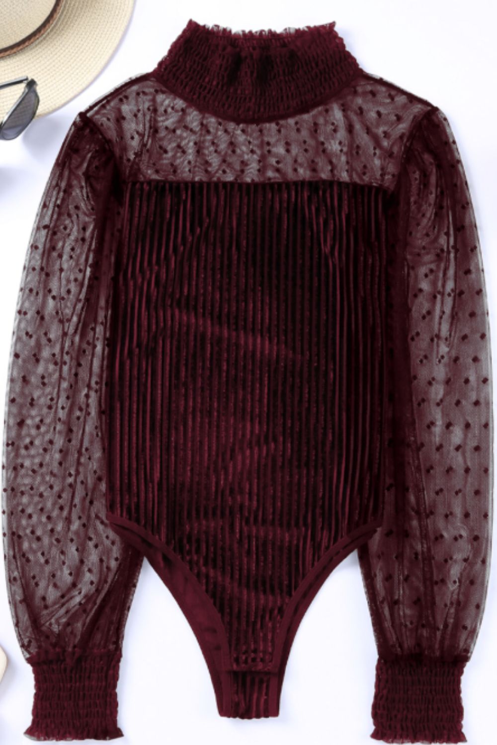 Body de manga larga con cuello alto fruncido
