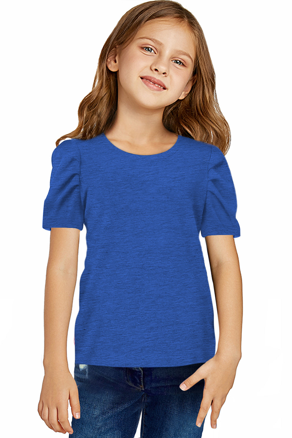 Camiseta de cuello redondo y mangas abullonadas