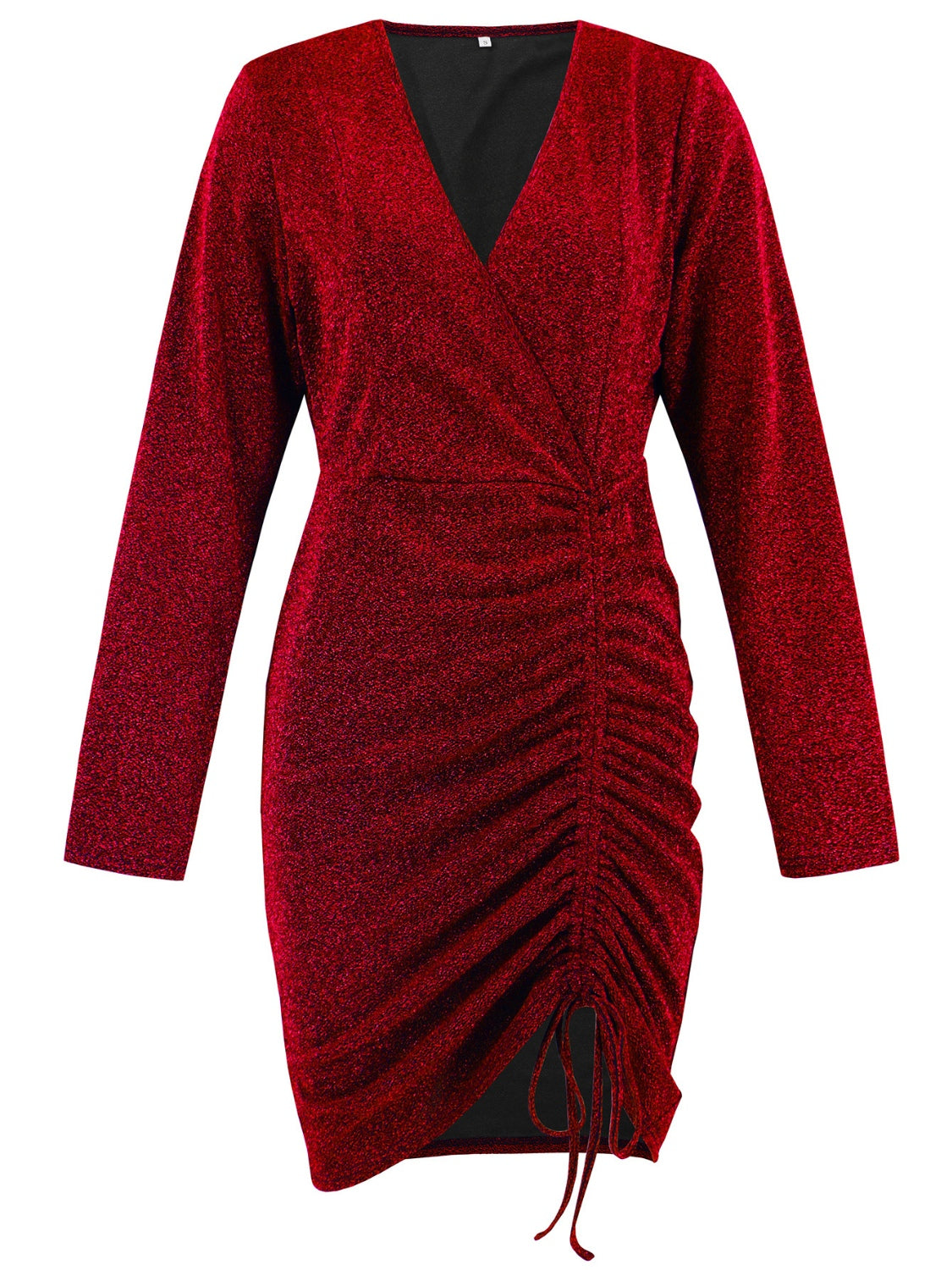 Vestido corto de manga larga con frunces y escote cruzado