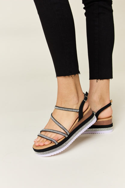 Forever Link Rhinestone Strappy Wedge Sandals – Glam & Comfortable