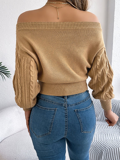 Cable Knit Off-Shoulder Sweater | Cozy & Chic Long Sleeve Knit
