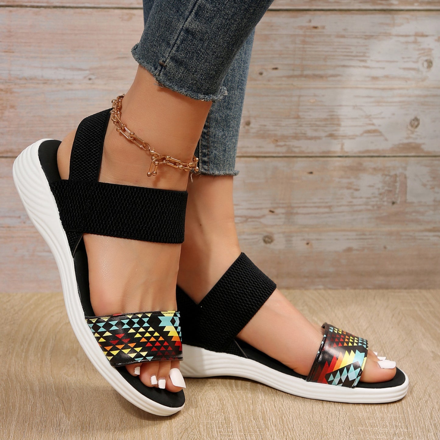 PU Leather Open Toe Low Heel Sandals – Chic & Comfortable