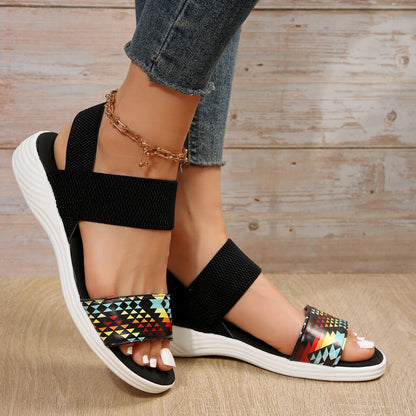 PU Leather Open Toe Low Heel Sandals – Chic & Comfortable