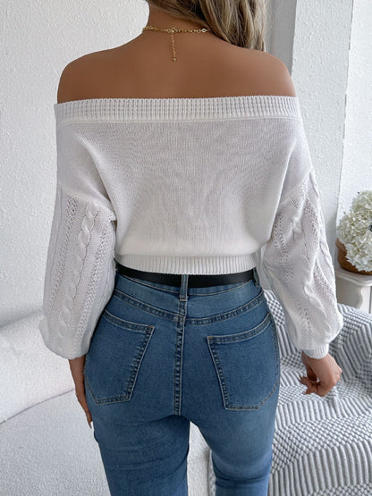 Cable Knit Off-Shoulder Sweater | Cozy & Chic Long Sleeve Knit