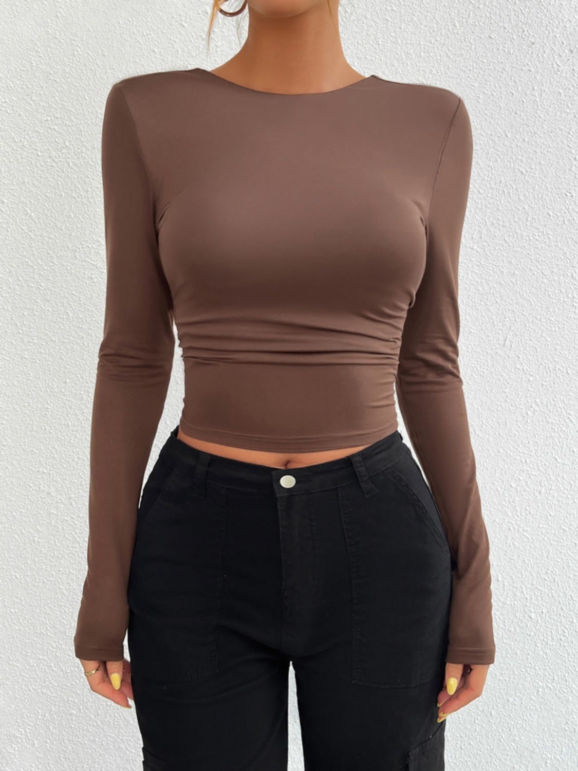 Backless Round Neck Long Sleeve T-Shirt | Chic & Effortless Style
