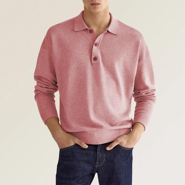 Polo informal de otoño con cuello en V y botones para hombre