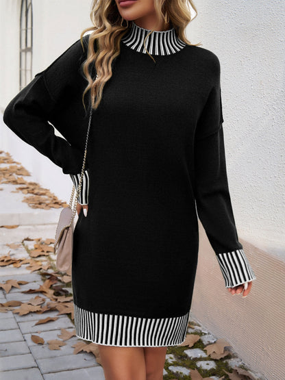 Striped Mock Neck Long Sleeve Sweater Dress | Cozy & Chic