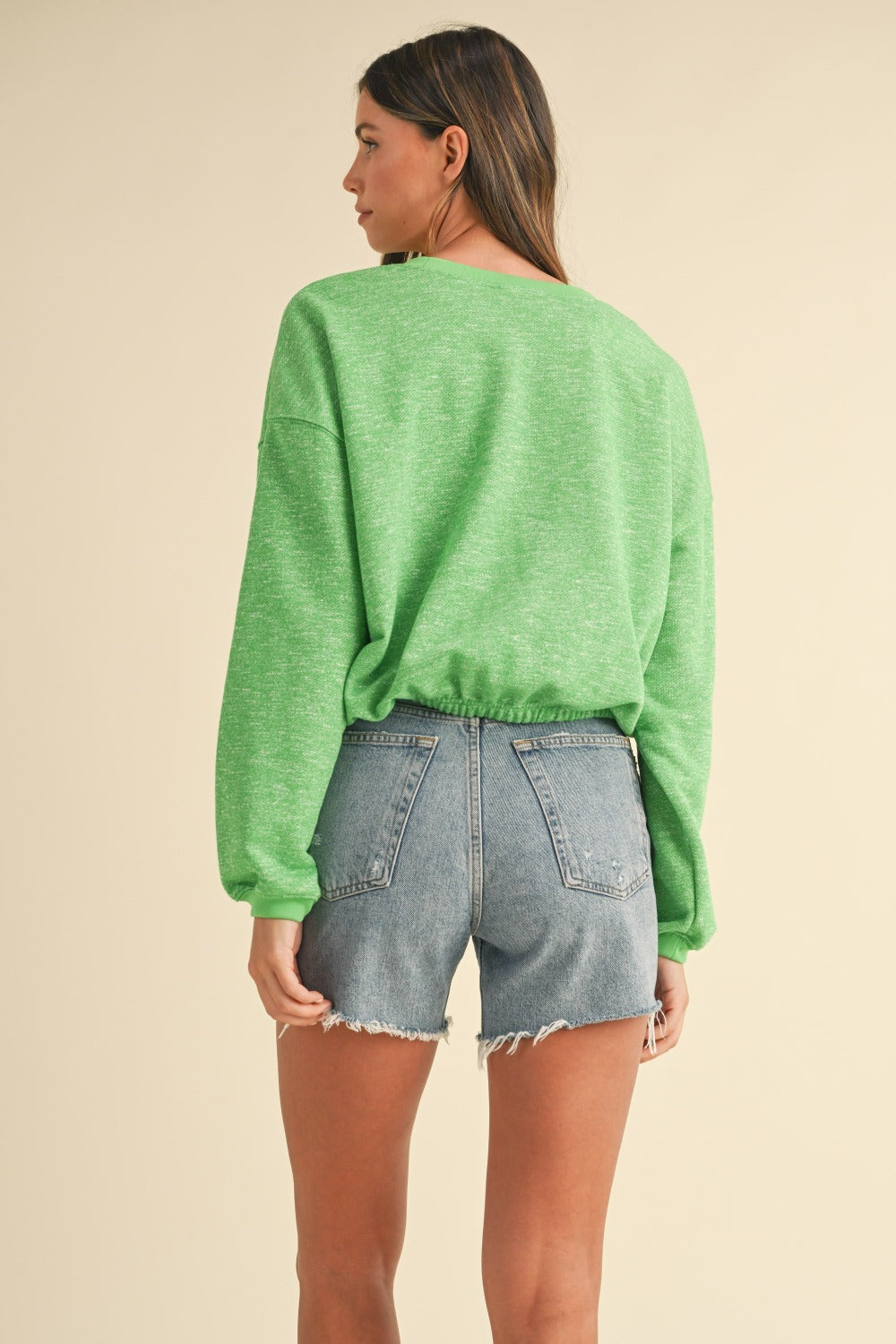 MABLE Round Neck Letter Embroidery Crop Sweatshirt