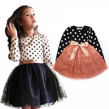 Long-Sleeved British Polka Dot Tutu Dress – Elegant & Playful