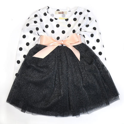Long-Sleeved British Polka Dot Tutu Dress – Elegant & Playful