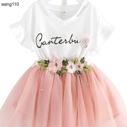 Conjuntos de ropa de verano para niñas, 2 piezas, camiseta, pantalones con agujeros