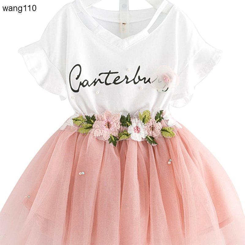 Conjuntos de ropa de verano para niñas, 2 piezas, camiseta, pantalones con agujeros
