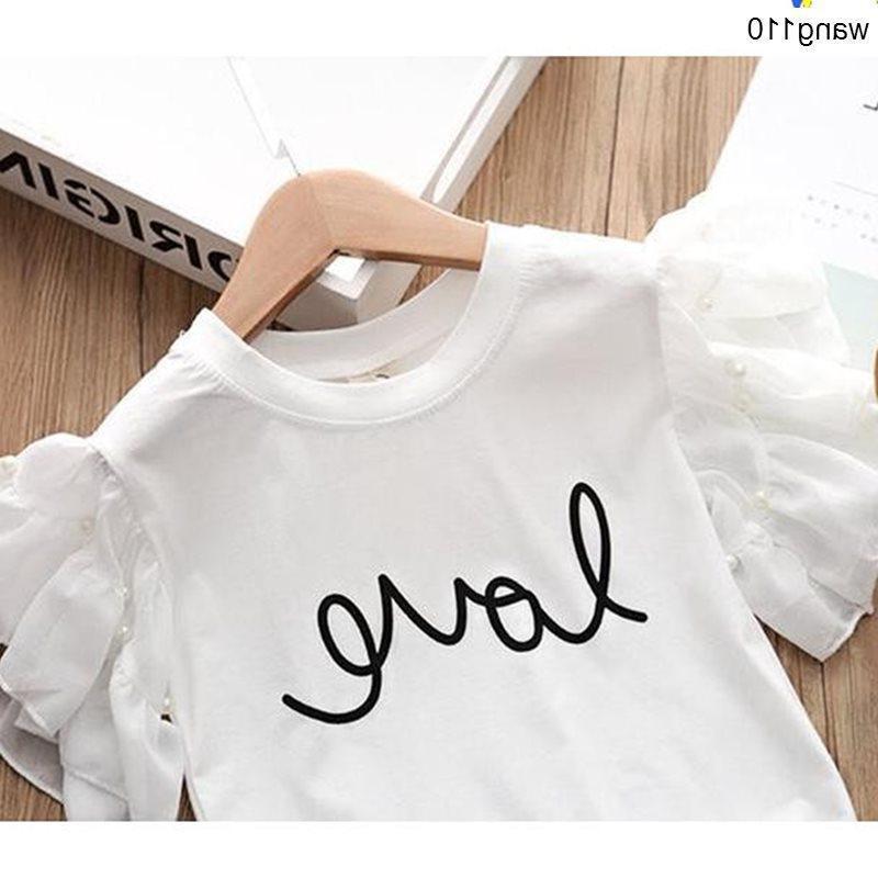 Conjuntos de ropa de verano para niñas, 2 piezas, camiseta, pantalones con agujeros