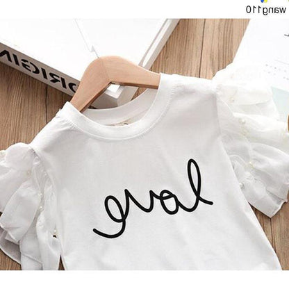 Conjuntos de ropa de verano para niñas, 2 piezas, camiseta, pantalones con agujeros