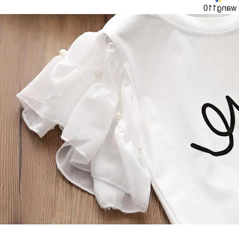 Conjuntos de ropa de verano para niñas, 2 piezas, camiseta, pantalones con agujeros