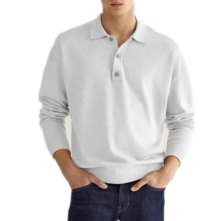Polo informal de otoño con cuello en V y botones para hombre