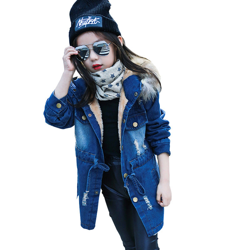 Denim Trench Coat with Velvet Padded Waist | Stylish & Warm