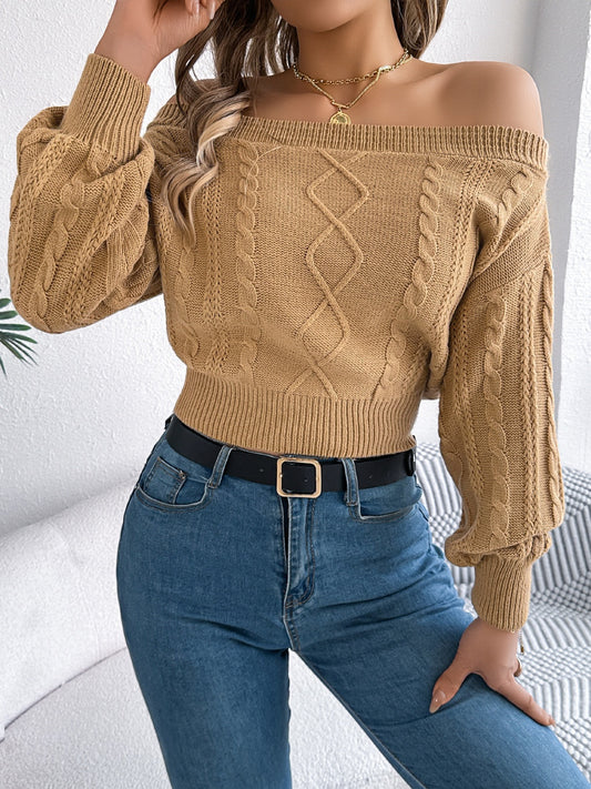 Cable Knit Off-Shoulder Sweater | Cozy & Chic Long Sleeve Knit