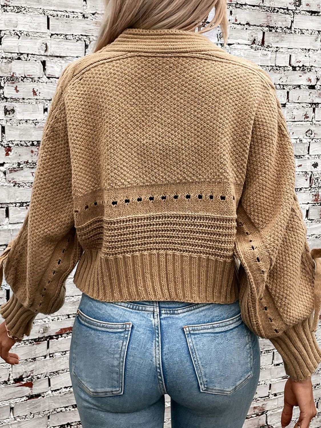 Cable-Knit Tied Open Front Cardigan | Cozy & Chic Lantern Sleeve Sweater