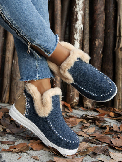 Furry Suede Round Toe Flat Sneakers | Cozy & Stylish Casual Shoes