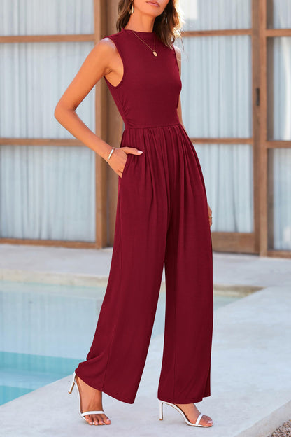 Chic Mock Neck Sleeveless Wide Leg Jumpsuit | Elegant & Stylish