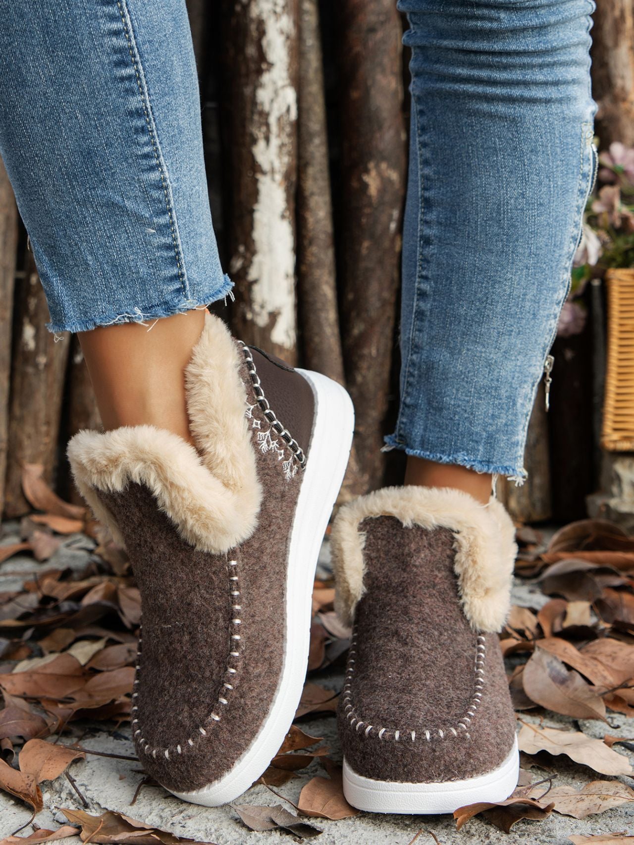 Furry Suede Round Toe Flat Sneakers | Cozy & Stylish Casual Shoes