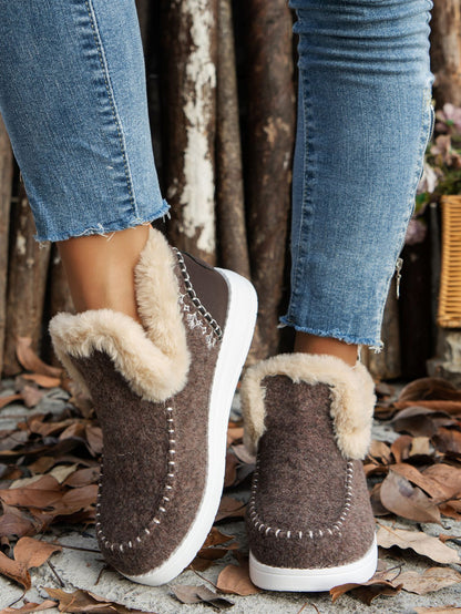 Furry Suede Round Toe Flat Sneakers | Cozy & Stylish Casual Shoes