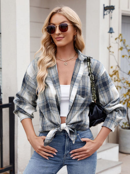 Camisa de manga larga con cuello a cuadros
