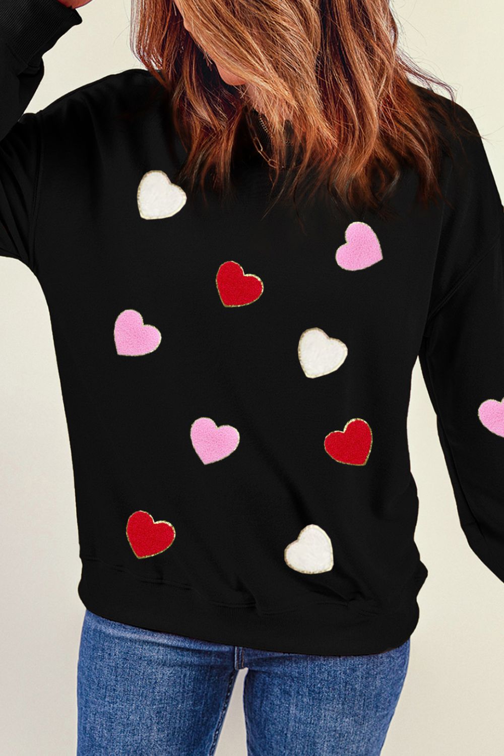 Sudadera de manga larga con corazones en contraste para el día de San Valentín