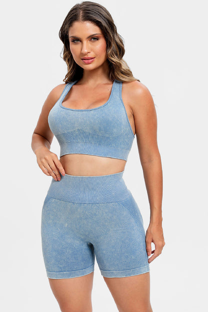 3-Piece Washed Square Neck Wide Strap Active Set – Stylish & Comfortable