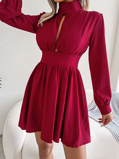 Cutout Turtleneck A-Line Mini Dress – Chic & Trendy