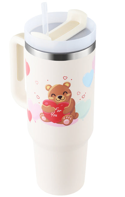 40 Oz Insulated Tumbler with Handle & Straw | Spill-Proof Stainless Steel Cup