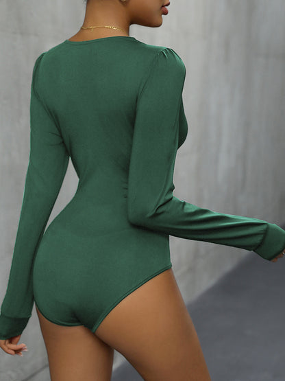 Body de manga larga con escote pronunciado y detalle de encaje Perfee