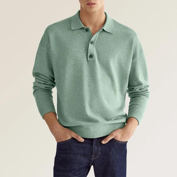 Polo informal de otoño con cuello en V y botones para hombre